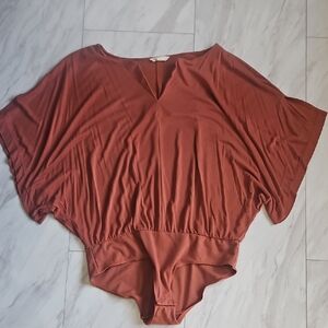 Rust V-Neck Batwing Bodysuit